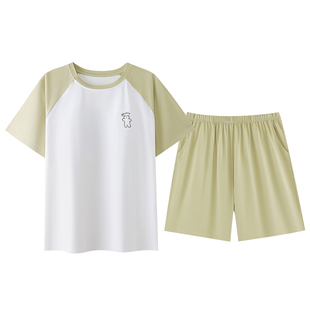 2026新款睡衣女夏款青少年初中学生少女短袖带胸垫家居服套装纯棉