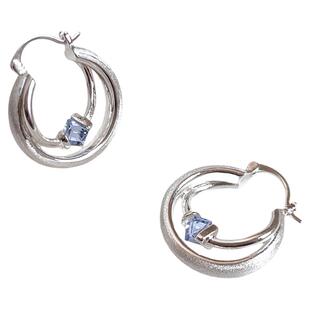 古里雅银色双层拉丝耳圈耳环女轻奢高级感气质大气耳饰方圆脸耳钉