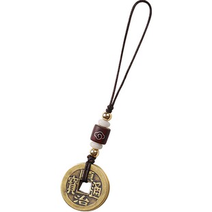 纯黄铜五帝钱手机壳挂件随身平安汽车钥匙扣手工编织短款手机链女精致创意挂绳古风网红饰品男情侣礼物吊坠饰