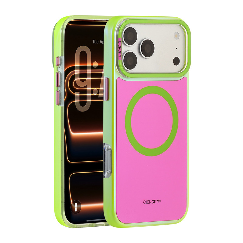 CICI-CITY荧光琉璃IMD撞色适用iphone苹果17promax男女16pro高级15包相机ai五金独立键磨砂抗指纹磁吸手机壳