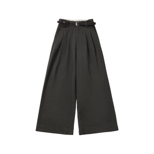 洛薇雅显瘦天菜进口山羊绒毛呢阔腿裤女2026新款宽松羊毛显瘦裤子