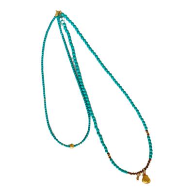 绿松石长款毛衣链女老山檀串珠双层叠戴可拆卸单戴项链背背链