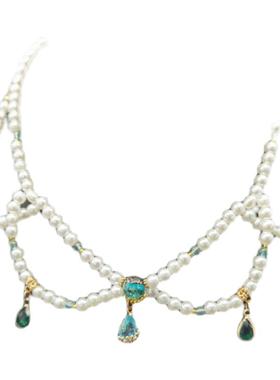 古装精美软璎珞明制襦裙坦领项链珍珠琉璃吊坠复古百搭汉服配饰