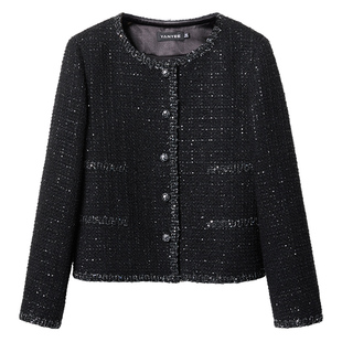 颜域圆领羊毛短款上衣女士2024新款冬装高级感显瘦小香风毛呢外套