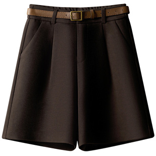 五分裤毛呢短裤女冬季外穿加厚2025高腰a字靴裤宽松阔腿休闲中裤