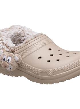 Crocs 卡骆驰经典羊茸小熊儿童洞洞鞋秋冬居家保暖棉拖鞋|213981
