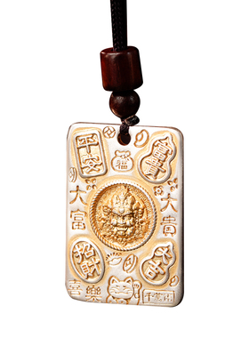 足银999描金黄财神吉言吊坠男士纯银古法实心平安无事牌挂坠项链