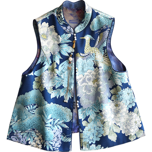 云澍原创提花织锦拼接交织香云纱小马甲两面穿年轻款中式茶服坎肩