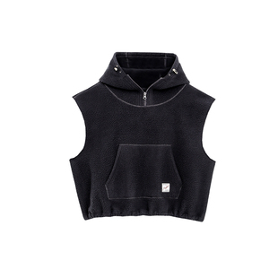 TurnSignal潮牌颗粒绒马甲女秋冬2025新款休闲宽松连帽马夹外穿