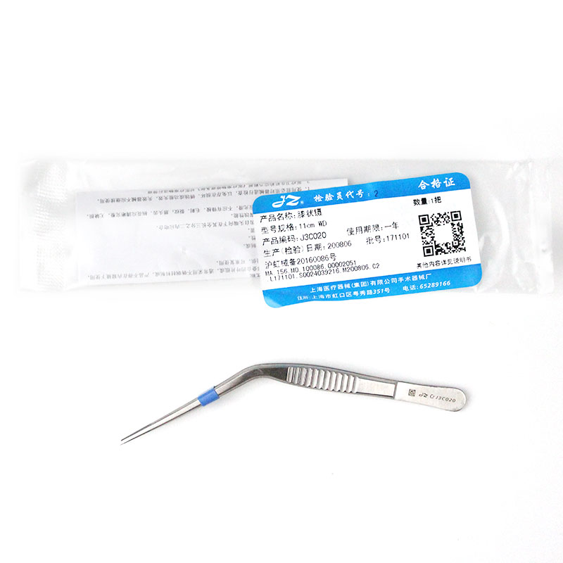 上海金钟原装正品医用膝状镊11cm