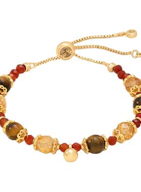 莓拉「雅丹流光」虎眼石美拉德可抽拉串珠手链吉运黄水晶妈妈礼物