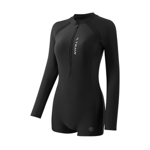 361度连体游泳衣女款长袖防晒潜水冲浪服游泳馆专用运动泳装大码