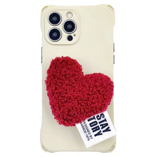 原创小众新款爱心支架适用华为苹果16Promax简约古董白mae60pro支架款nova13Pro调节挂绳手机壳小米15个性女