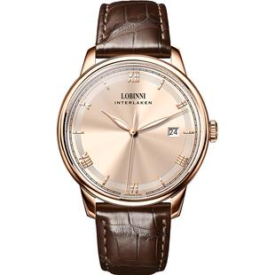 罗宾尼正品牌男士机械手表男全自动表真皮带防水商务男表腕表名表