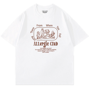 vintage美式宽松复古小众chic港风大码咖啡色短袖T恤古着上衣夏季