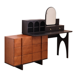 中古风实木梳妆台斗柜一体白蜡木主卧室复古化妆桌高级床尾化妆柜