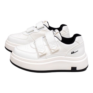 回力女鞋小白鞋女款魔术贴一脚蹬厚底增高4cm学生白色休闲板鞋子