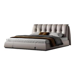 诚骏意式真皮床轻奢现代主卧高端大气软包床别墅高级感头层牛皮床
