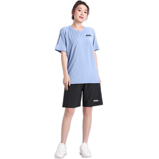 跑步套装女夏季速干冰丝t恤运动瑜伽服大码宽松短袖晨跑健身衣服