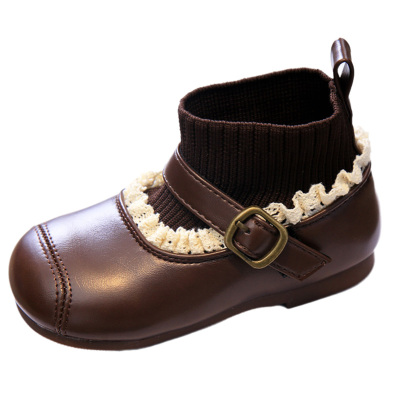 女童靴子黑色袜子靴二棉鞋2025冬