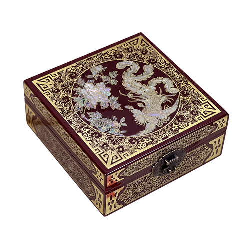 平遥非遗漆器首饰盒螺钿掐铜丝镶嵌鲍鱼贝壳中国风精致木质收纳盒