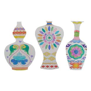 中天青花瓷制作手绘白底填色硬卡纸花瓶 幼儿园DIY材料模具手工