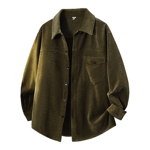 回力重磅男士衬衫秋冬款复古灯芯绒外套男生橄榄绿休闲翻领上衣A