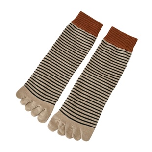 五指袜女中筒袜纯棉春秋季防臭吸汗透气ins潮条纹预防交叉分趾袜