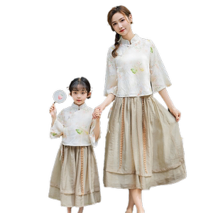 拉夏贝尔儿童汉服2025新款改良中式长裙女童连衣裙洋气亲子装母女