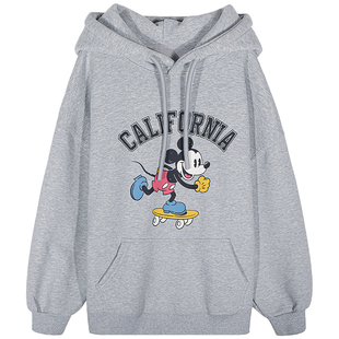 今屿花花灰色加绒卫衣女2025新款连帽印花套头外套加厚女款慵懒风