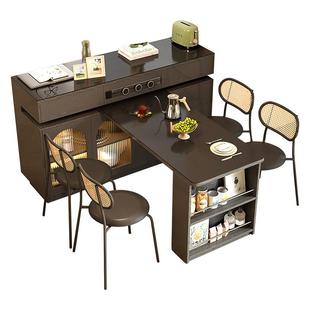 岛台餐桌一体家用可伸缩旋转2025新款多功能餐边柜餐桌吧台可定制