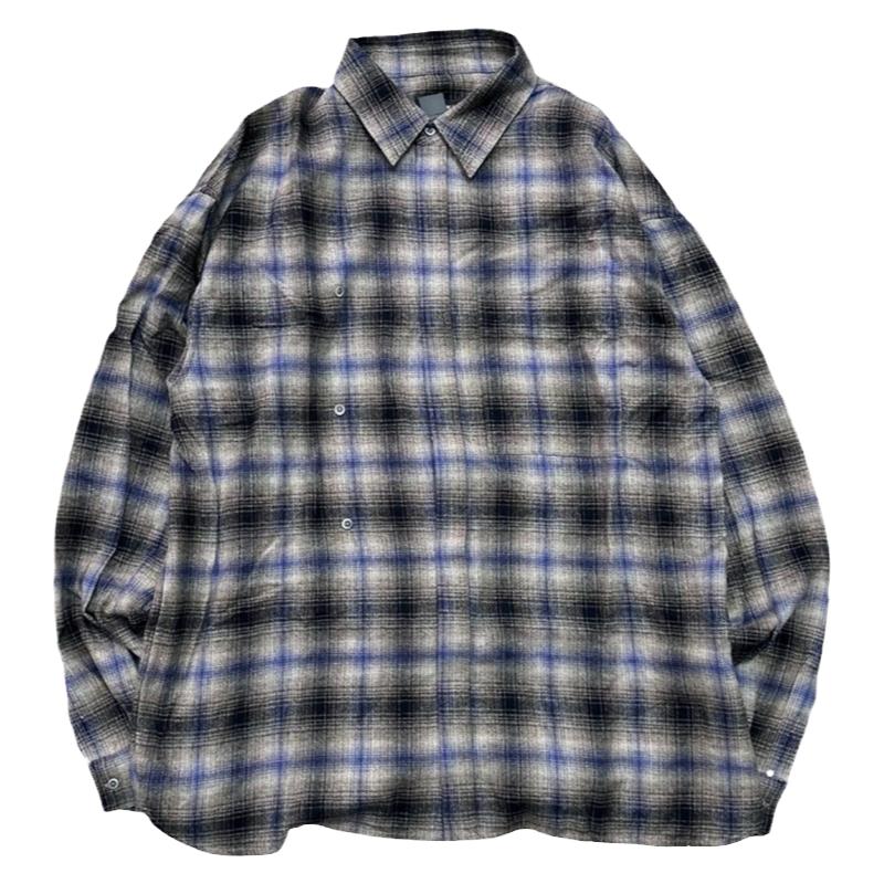 Hide in Hills Phantom Shirt 日产灰紫色幻影格纹按扣衬衫外套