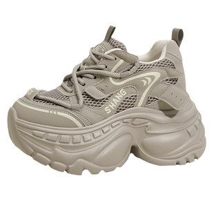 9CM内增高老爹鞋女2026秋季新款超火网面厚底小个子运动休闲女鞋