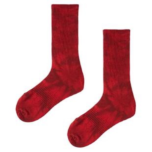 本命年扎染红袜子男款长袜秋冬季纯棉暗红色中筒袜女潮男士运动袜