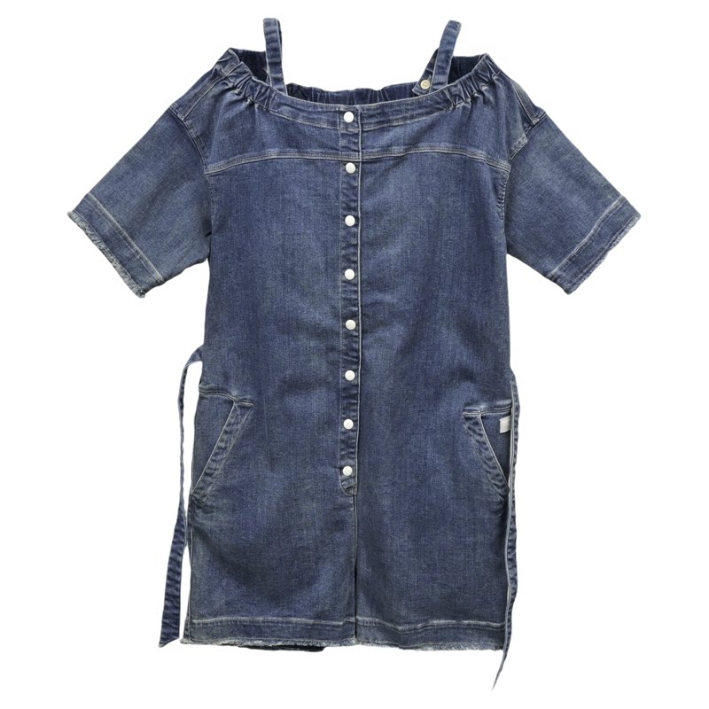 ABLEJEANS露肩牛仔弹做旧连体