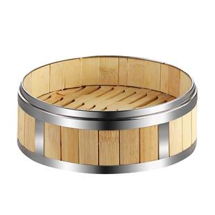 家用蒸笼饭蒸屉竹制小笼包蒸饭笼不锈钢包边蒸格笼格加高加深天然