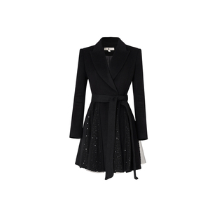 MD依诺【星黛绒语】2025冬季款设计时尚拼接保暖长袖羊毛大衣外套