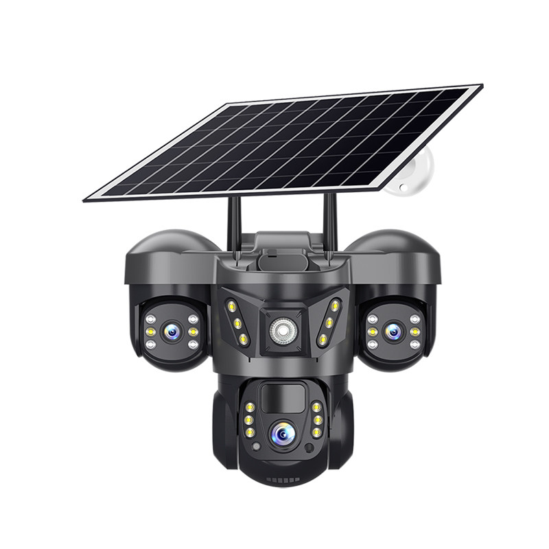 V380pro太阳能无线摄像头三镜头WiFi监控摄像头360°手机远程室外