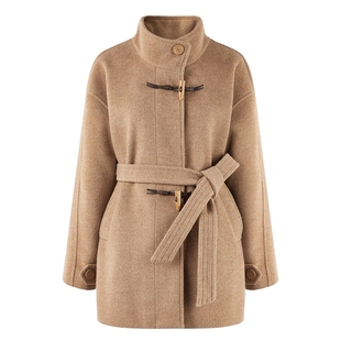 秋水伊人经典牛角扣毛呢外套2025年冬季新款女气质学院风立领大衣