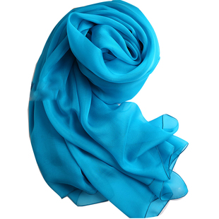 正蓝色纯色真丝丝巾女桑蚕丝丝绸围巾披肩长款夏春秋冬季杭州杭妍