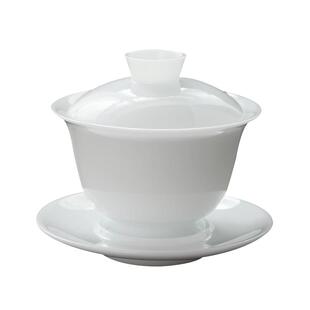 德化白瓷三才盖碗单个高档泡茶功夫茶冰种玉陶瓷不烫手茶碗三件套