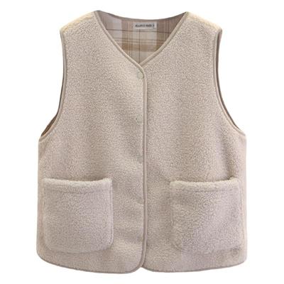 大码纽扣韩版常规V领口袋马甲