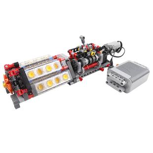 兼容双鹰小颗粒积木6档变速箱16缸发动机拼装电机模型原理搭建包