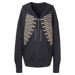 DoublePunch秋冬古典拿破仑风格刺绣金属扣宽松连帽卫衣拉链外套