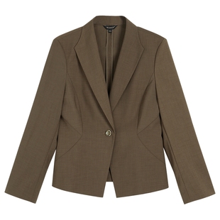 YINER音儿秋季低弹丝摩卡一手长简约休闲西装短外套