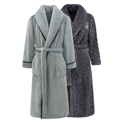 优美纺法兰绒男士珊瑚绒加厚睡袍