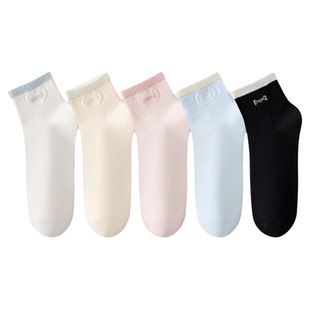 猫人正品纯棉短袜女夏季新款吸湿排汗不掉跟透气抗菌运动中短筒袜