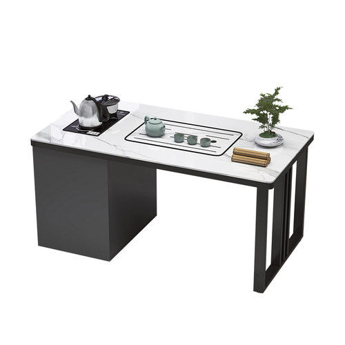 轻奢岩板茶桌现代简约家用实木茶几小户型客厅茶台办公泡茶一体桌