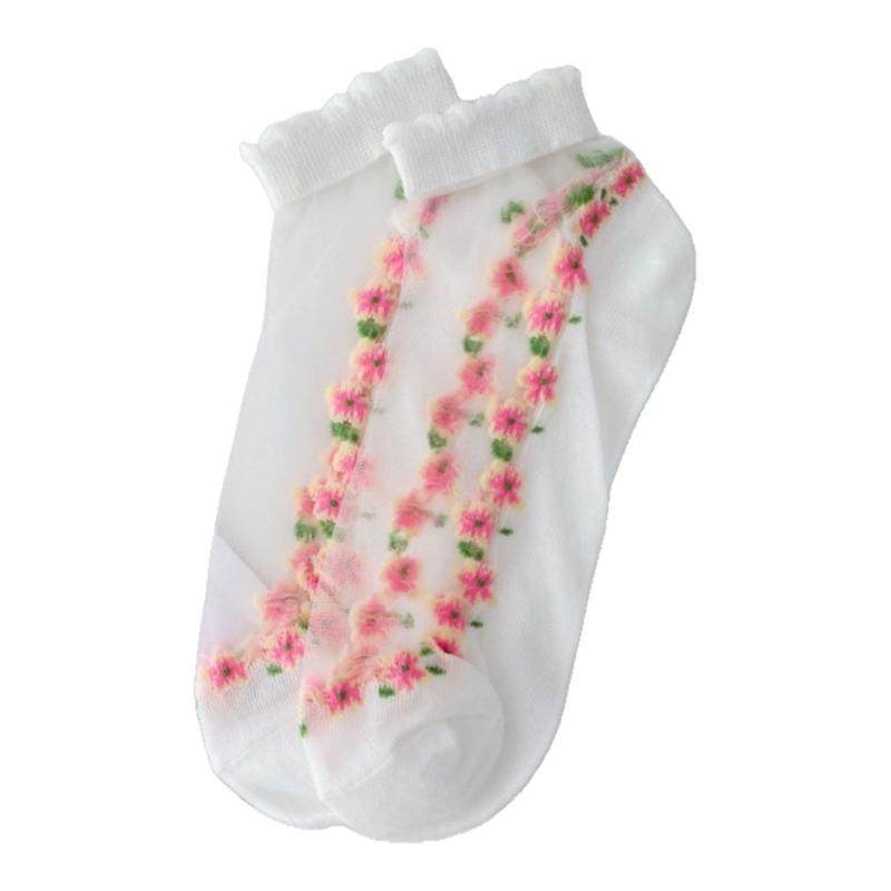 袜子女薄款卡丝袜夏季女式镂空玻璃丝花边水晶船袜吸汗短筒袜中筒