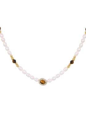 JAY焦糖虎眼石项链天然珍珠颈链